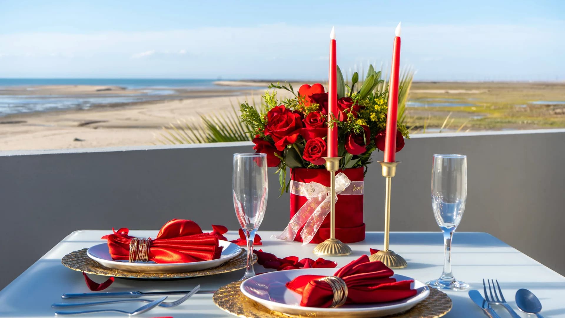 A romantic oceanfront scene