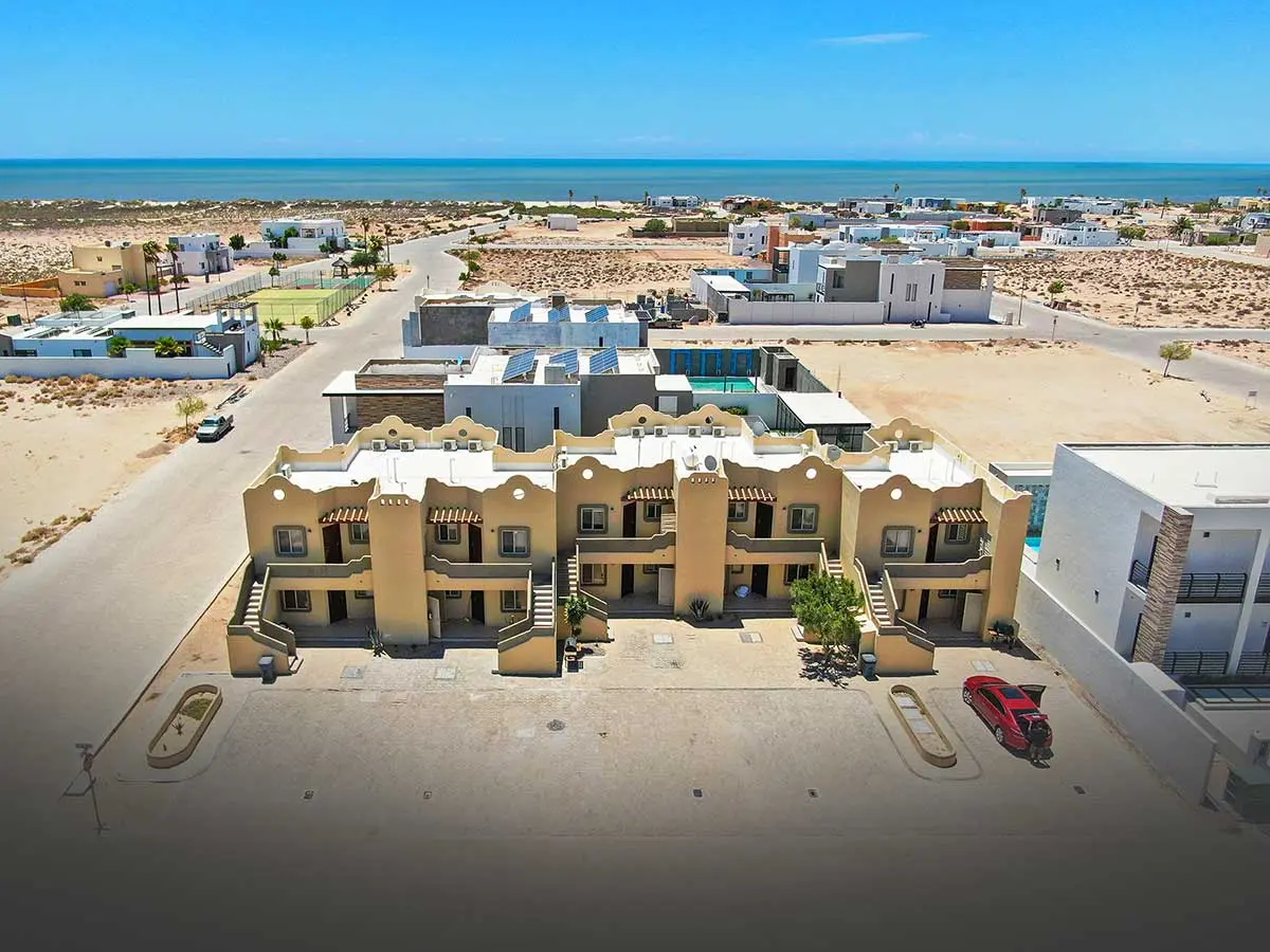 Ocotillo condominiums aerial view with desert landscape
